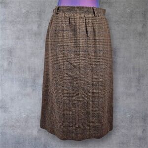 Vintage Boston Traveler Wool Plaid Skirt Brown Black Academia Career Size 6 C86